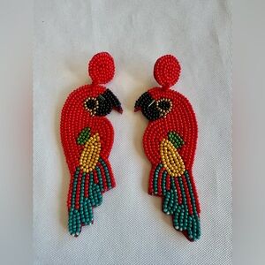 Beaded Red Parrot Colorful Earrings